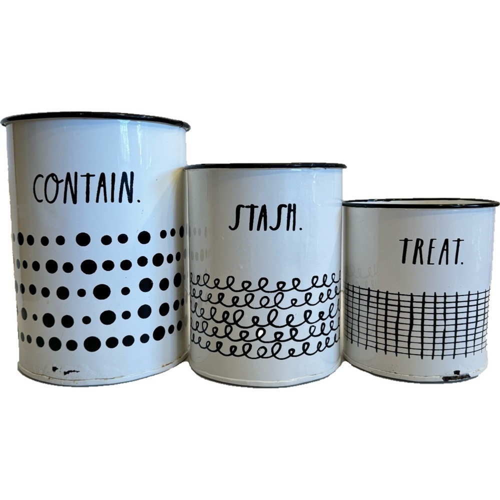 Rae Dunn Canister Set Black White Metal Contain Stash Treats 3 Piece Set